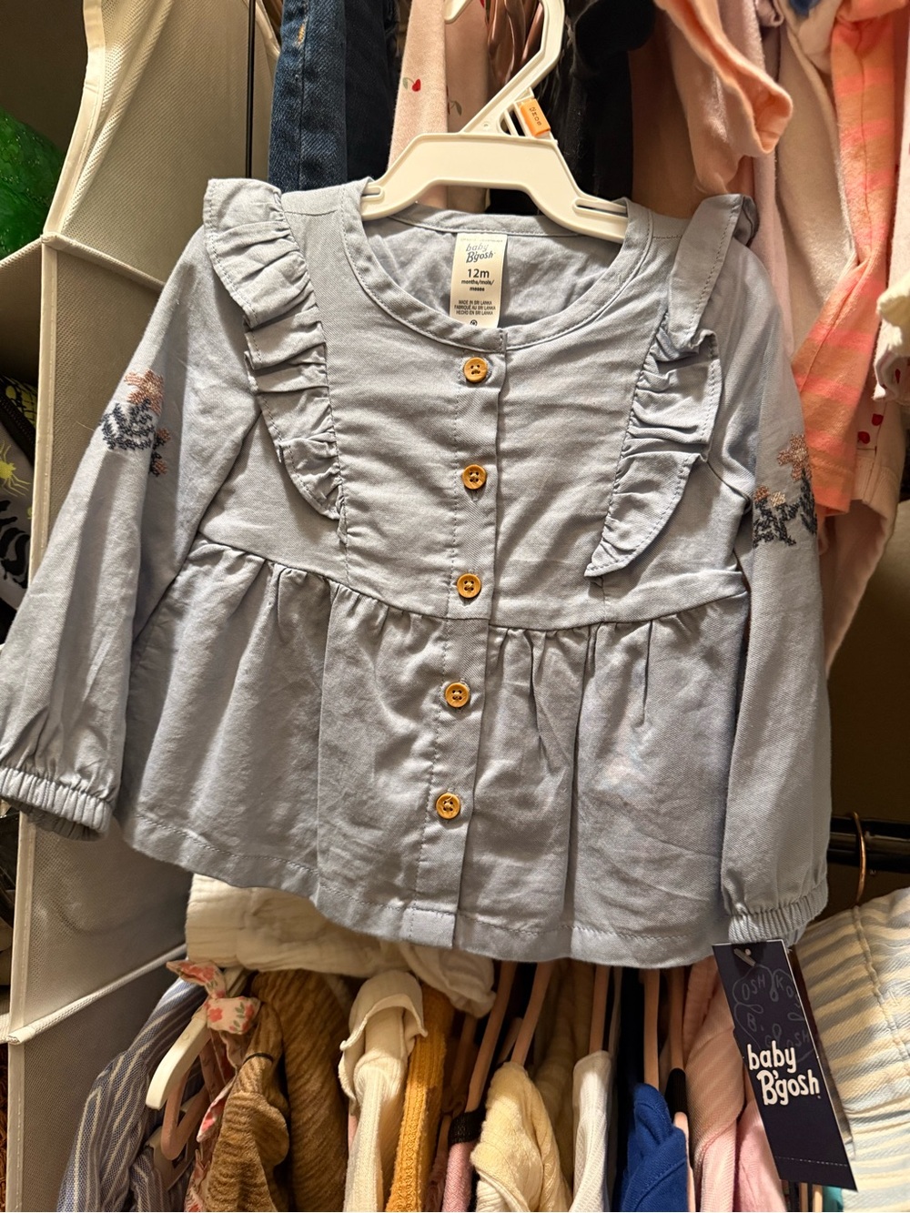 OshKosh B'gosh Light Blue Ruffle-Back Long Sleeve Top